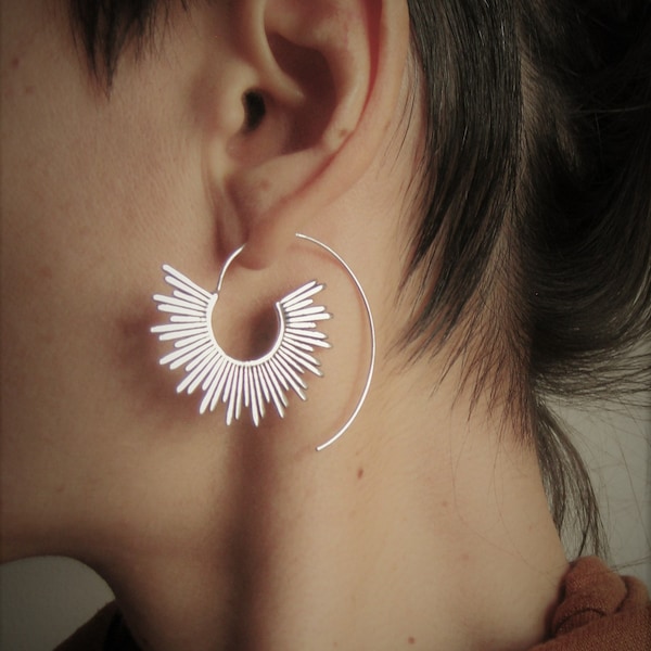 Sunburst Hoop Earrings . Silver Plated Spiral Earrings . Threader Hoops . Modern Urban Elegant Chic Jewelry . FREE SHIPPING in CANADA