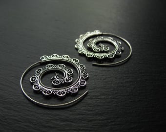 Dainty Spiral Hoop Earrings . Silver Mandala . Bohemian Hippie Chic Jewelry . Infinity Earrings . Lace Earrings . FREE SHIPPING CANADA