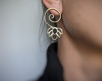 Brass Lotus Earrings . Gold Botanical Jewelry . Statement Flower Earrings . Boho Nature Lover . Symbolic Jewellery
