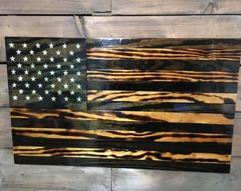 Firefighter American Wooden Flag Military Veteran Made Flag Etsy