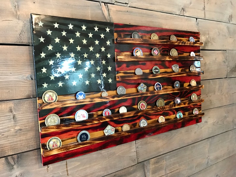 Challenge Coin Holder Wooden American Flag Military Veteran | Etsy