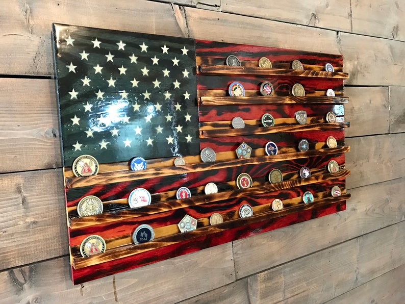Challenge Coin Holder Wooden American Flag Military Veteran | Etsy