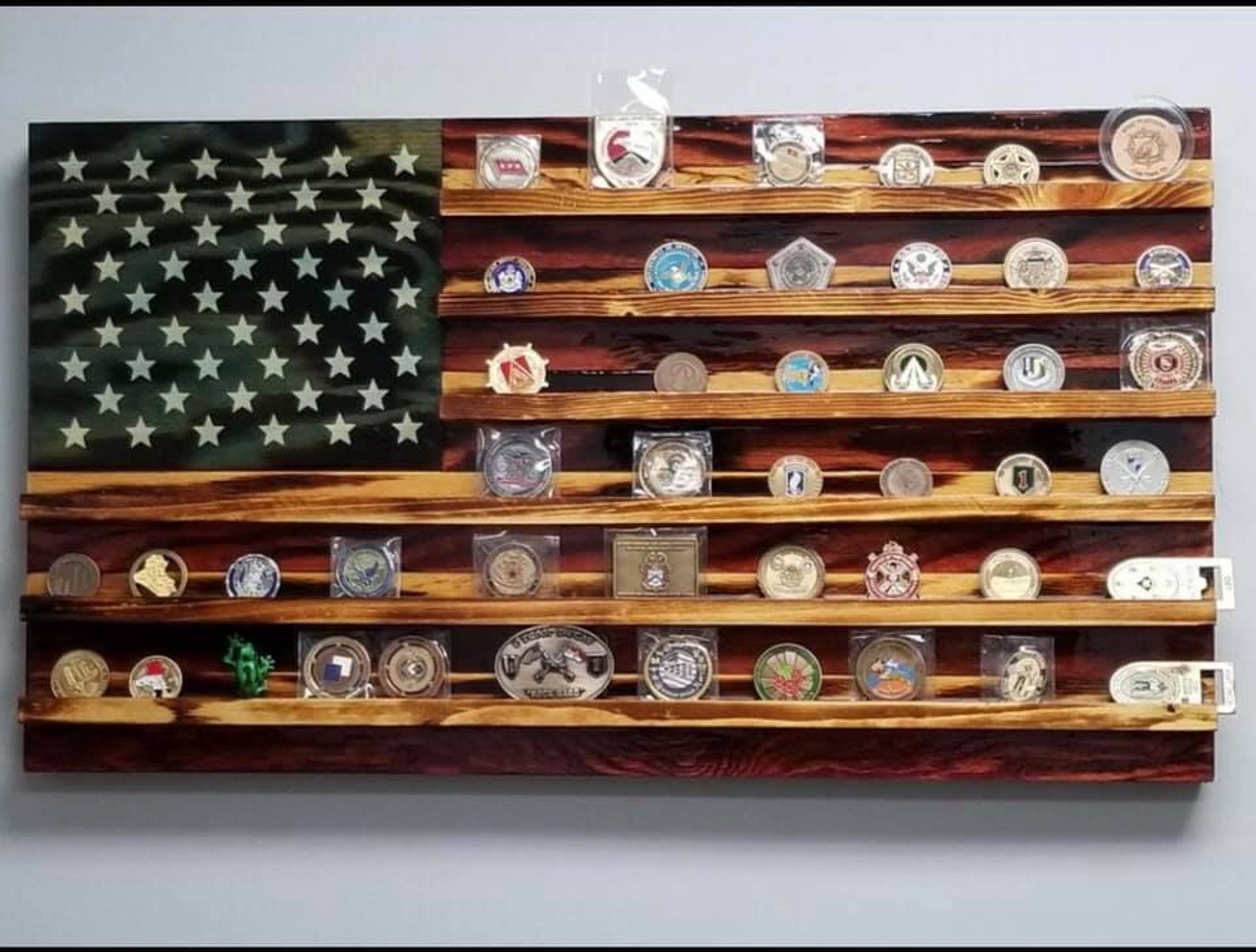 Challenge Coin Holder Wooden American Flag Military Veteran Etsy