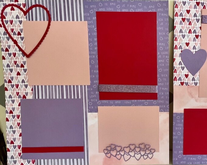 HEARTS 12x12 Two Page Scrapbook Layout Kit or Pre-made Love Valentine ...