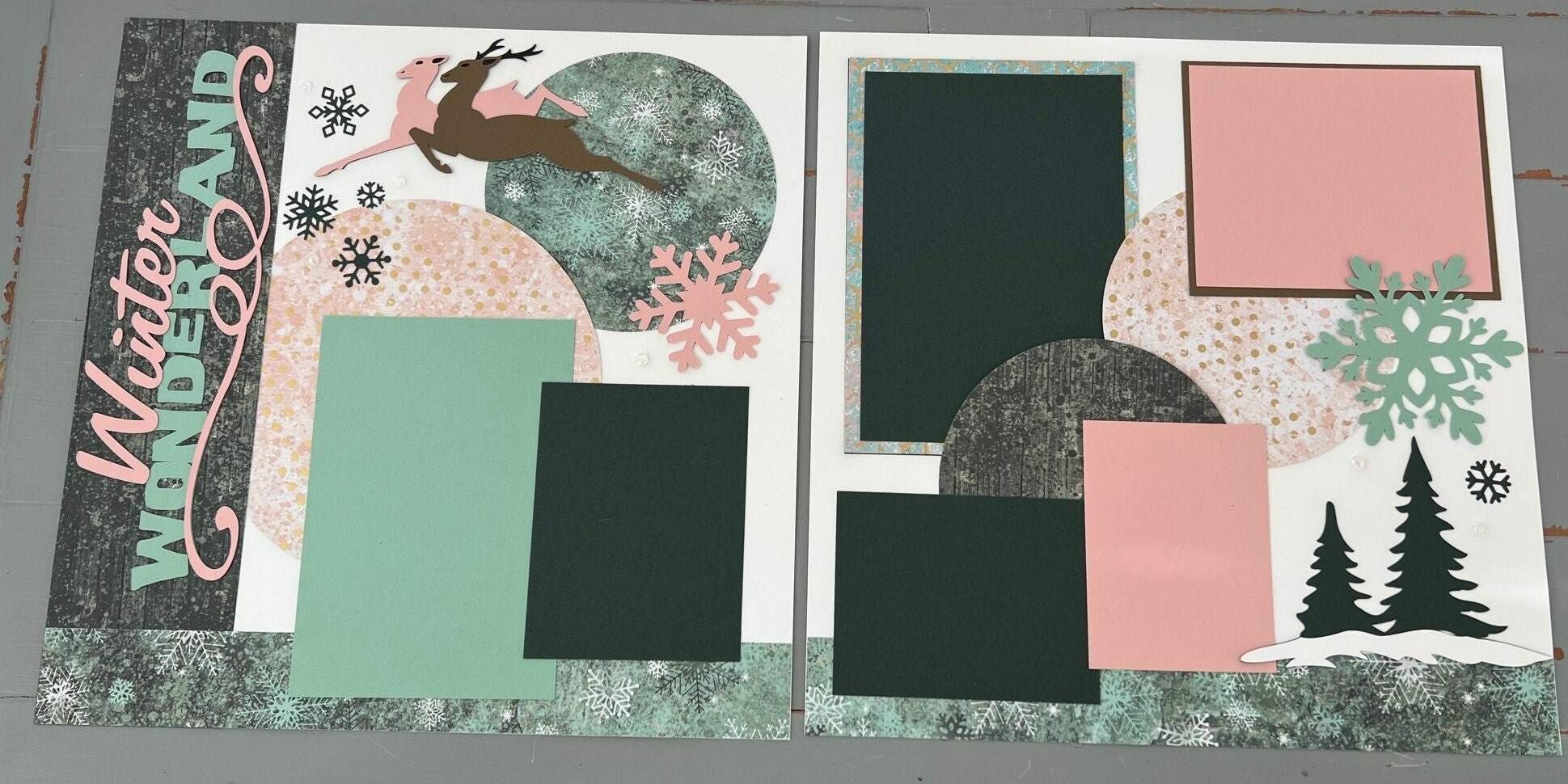WINTER WONDERLAND 12x12 Two Page Scrapbook Layout Kit or Pre-made Snow ...