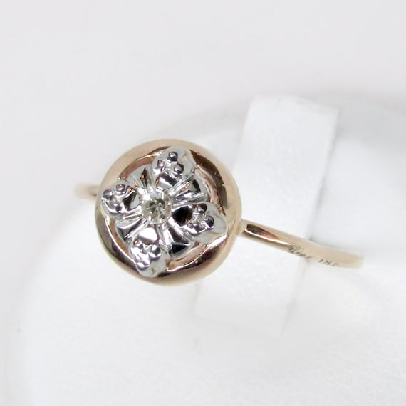 14k gold diamond ring, art deco ring, art deco dia
