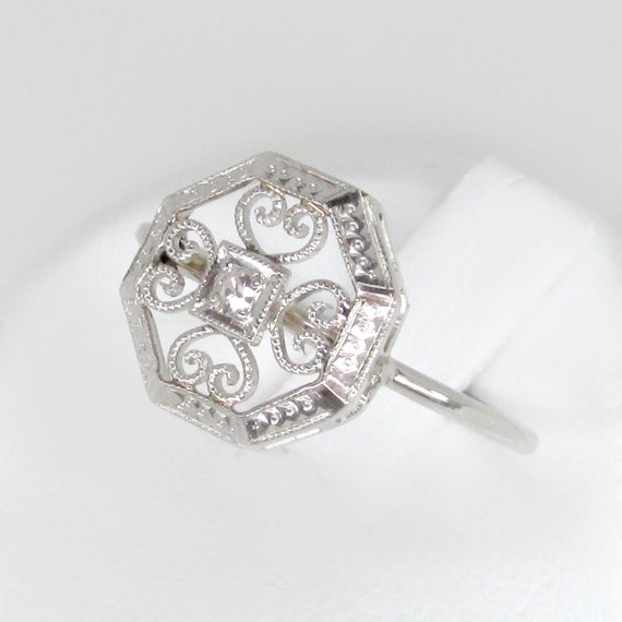 art deco ring, white gold diamond ring, rose cut d