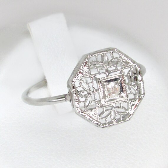 art deco ring, white gold diamond ring, rose cut d