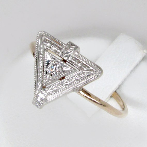 gold diamond ring, art deco diamond ring, art deco