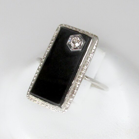 diamond ring, art deco diamond ring, black onyx ri