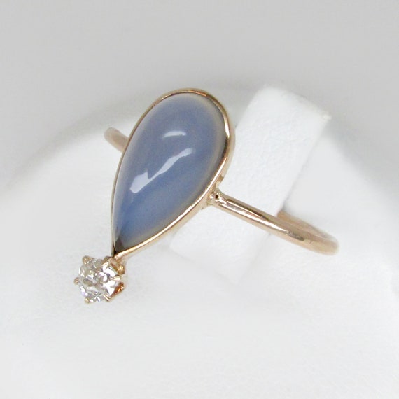chalcedony ring, rose cut diamond ring, art deco r