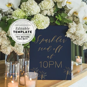 Classic Navy & Gold Wedding Sparkler Send Off Sign | PRINTABLE EDITABLE TEMPLATE #012
