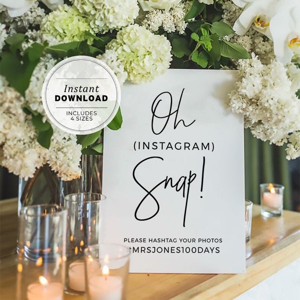 Juliette Minimalist 'Oh Snap' Hashtag Sign, Printable | EDITABLE TEMPLATE #004