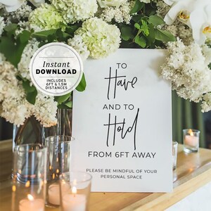 Kiki Minimalist &#39;To Have and To Hold&#39; COVID-19 Safe Wedding Social Distancing Sign Printable Instant Download #004