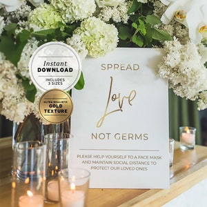 Juliette Minimalist Gold Wedding Spread Love Not Germs Mask Wearing Social Distancing Sign Printable Instant Download #017