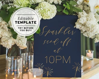 Classic Navy & Gold Wedding Sparkler Send Off Sign | PRINTABLE EDITABLE TEMPLATE #012