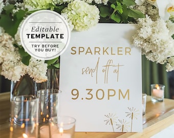 Kiki Gold Minimalist Wedding Sparkler Send Off Sign | PRINTABLE EDITABLE TEMPLATE #017