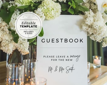 Kiki Minimalist Wedding Guest Book Sign Printable, Please Sign Our Guest Book Sign Template, Wedding Guestbook Sign, Modern Table Signs #004