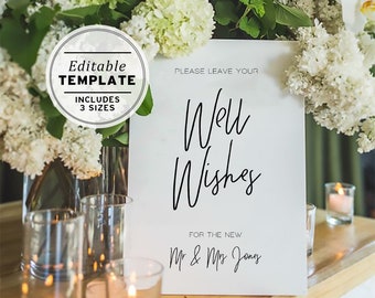 Juliette Minimalist Wedding Wishing Well Sign | PRINTABLE EDITABLE TEMPLATE #004