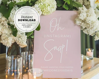 Blush Minimalist 'Oh Snap' Hashtag Sign, Printable | EDITABLE TEMPLATE #035