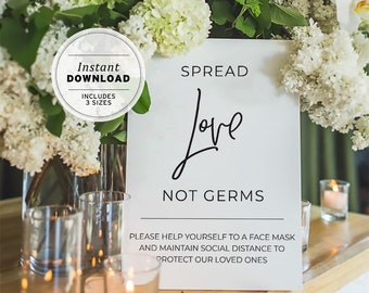 Juliette Minimalist Spread Love Not Germs Mask Wearing Social Distancing Wedding Sign Printable Instant Download #004