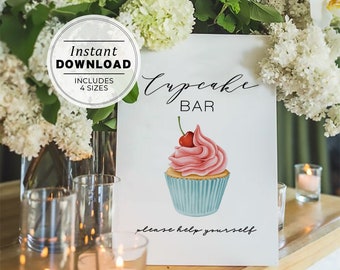 Pink Cupcake Bar Sign, Printable Instant Download Digital File