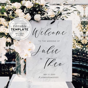 Marble Textured Wedding Welcome Sign Template Printable #009