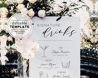 Juliette Signature Cocktails Sign, His and hers, Bar Menu, Bar Sign, Drinks Sign, Printable Editable Template #002