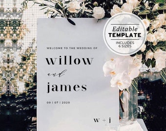 Wedding Welcome Sign Template Printable Editable Mr White Minimalist #001