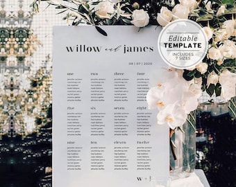 Wedding Seating Chart Template Printable - Mr White Minimalist  #001