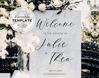 Marble Textured Wedding Welcome Sign Template Printable #009