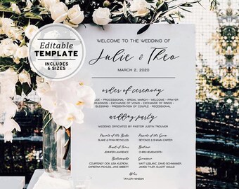 Classic Wedding Order of Ceremony Sign | EDITABLE TEMPLATE Printable #002