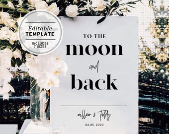 Minimalist 'To the Moon and Back' Wedding Welcome Sign | EDITABLE TEMPLATE #001