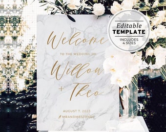 Marble Textured & Gold Wedding Welcome Sign Printable Template #010