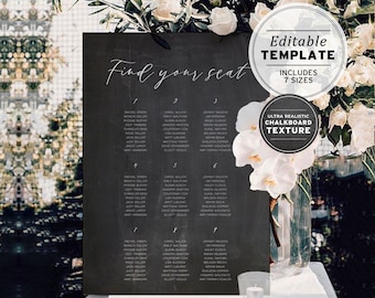 Chalkboard Textured Wedding Seating Chart, Customized Digital Download, Printable #034