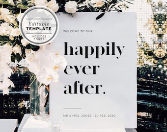 Happily Ever After Wedding Welcome Sign EDITABLE PRINTABLE TEMPLATE #001