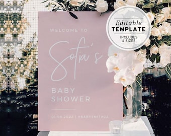Blush Baby Shower Welcome Sign Template, Minimalist Baby Shower Welcome Sign, Printable Editable Template #035