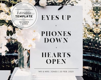 Hearts Open Minimalist Unplugged Wedding Ceremony Welcome Sign | EDITABLE TEMPLATE #001