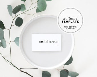 Modern Minimalist Wedding Place Cards, Editable Template, Printable #001