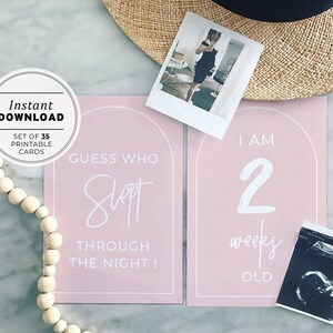 Blush Minimalist Pregnancy Milestone Cards (Ensemble de 35) | TÉLÉCHARGEMENT INSTANTANÉ #035