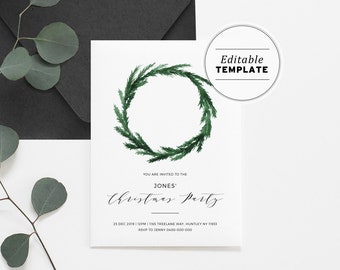 Christmas Party Invitation, Printable, Editable Template, Christmas Invitation, Holiday Invitation, Family Christmas Invite #023