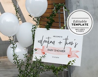 Watercolor Ribbon Baby Shower Welcome Sign | EDITABLE TEMPLATE