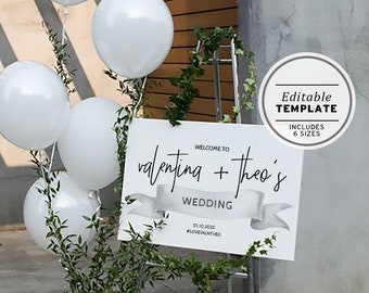 White Ribbon Wedding Welcome Sign Printable Template