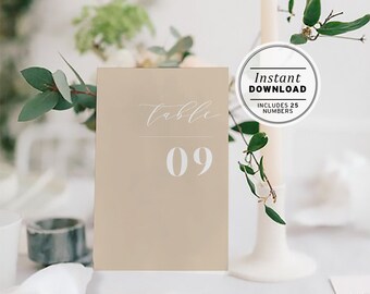 Nue Minimalist Wedding Table Number Sign - Set of 25 | INSTANT DOWNLOAD Printable #031