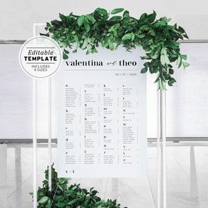 Mr White Minimalist Wedding Seating Chart Template, Alphabetical Wedding Seating Sign, Wedding Seating Plan, Editable Printable #001
