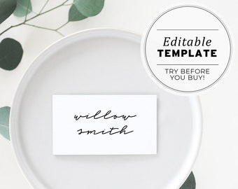 Ellery Minimalist Wedding Place Cards | PRINTABLE EDITABLE TEMPLATE #041