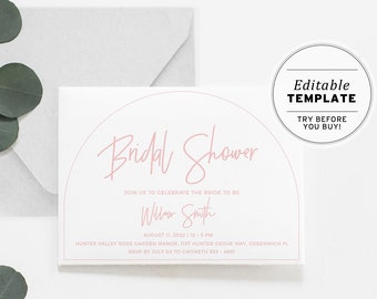 Blush Arch Bridal Shower Invitation, Minimalist Bridal Shower Invite, Hens Party Invitation, Printable Editable Template #037