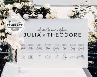 Minimalist Wedding Itinerary Timeline Sign, Wedding Order of Events Timeline Sign, Printable Editable Template #004