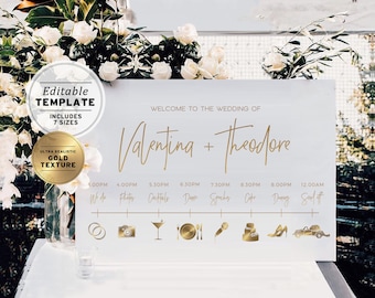 Juliette Minimalist Gold Wedding Timeline & Itinerary Sign | EDITABLE TEMPLATE #017