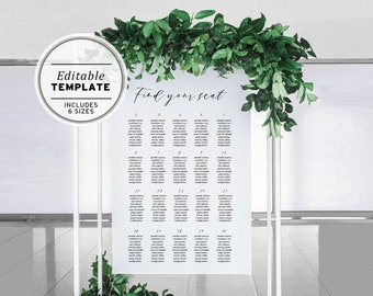 Minimalist Wedding Seating Chart Template, Wedding Seating Sign, Wedding Seating Plan, Wedding Decor, Editable Printable #002